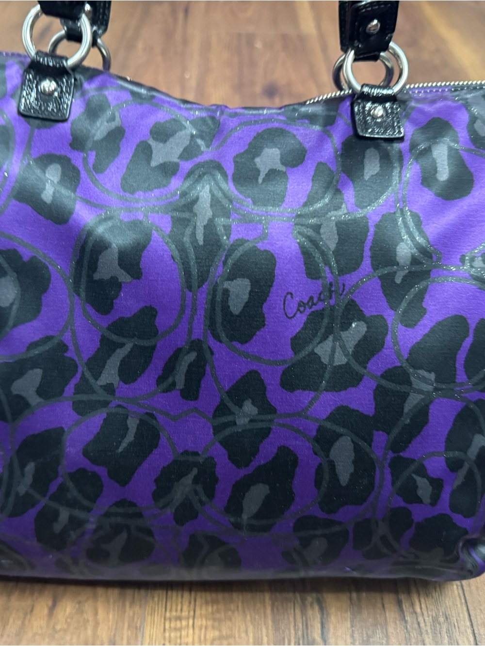 Coach Poppy Glam F20048 Purple Black Ocelot Leopard Large Tote Y2K - Picture 11 of 14